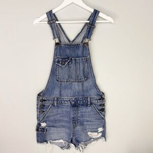 American Eagle Size XS Distressed Tomgirl Shortall Denim Overall Festival Boho